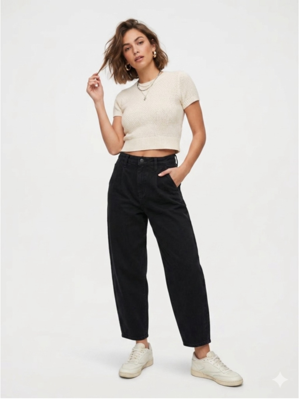 Women's Hollister Crop Balloon Jeans Black - Size W31 L30 (Advanced Stretch) 686